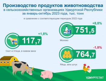 Производство продуктов животноводства за январь-октябрь 2023 года